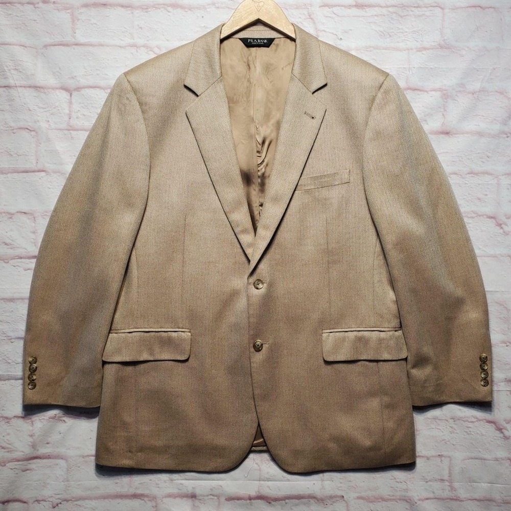 Jos A Bank Signature Collection Blazer 44R Silk Camelhair Tan Herringbone Jacket